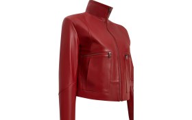 Resim Derimod Dolores Kadın Kırmızı Devrik Yaka Oversize Deri Ceket 25WGE5611R3 