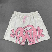 Resim Kadınlar için Y2K Retro Hip-Hop Grafik Baskılı Şort - Canlı Kırmızı Graffiti Yazı Tasarımı, Ayarlanabilir Bel Kordonu, Hafif Günlük Sokak Giyimi İlkbahar Yaz Sonbahar İçin, Gençler için Şort, Cesur Grafik Desen 