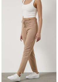 Resim Beli Lastikli Önü İp Detaylı Eşofman Alt - Bej 