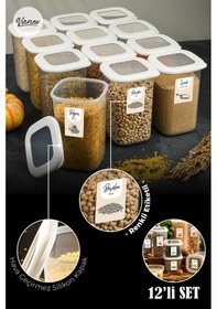 Resim Vienev Renkli Etiketli Kare Saklama Kabı Beyaz 12li Beyaz 