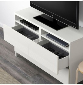 Resim Tv Sehpası, Parlak Cila-beyaz, 120x40x74 Cm, Selsvıken, Fren Raylı Beyaz 