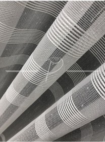 Resim Tül Perde Çift Bantlı Armür Enine Hizalı Dokuma Etek Kurşun Sarım Ekru 