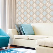 Resim Golden Kareli Damask Desenli Duvar Kağıdı Turkuaz 52 cm x 10 m 