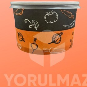Resim yorulmaz ambalaj 50 Adet 16 Oz Karton Kağıt Aşure - Çorba - Tatlı - Yemek Kasesi | Plastik Kapaklı | Sızdırmaz | 