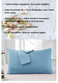 Resim Mavi Renkli Pamuklu Ranforce Kumaştan Yastık Kılıfı 2 Adet 