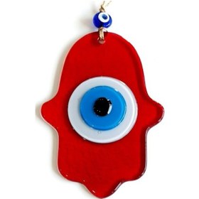 Resim Nazar Boncuklu Kırmızı Renk Fatma Ana Bereket Eli Cam Duvar Süsü 02-10mm 5yards 