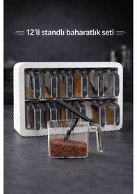 Resim 12 Li Standlı Kendinden Yapışkanlı Kaşıklı Baharatlık Takımı-kulplu Baharatlık Beyaz Renk Beyaz - Gri 
