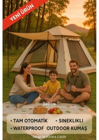 Resim 6 Kişilik Otomatik Kurulumlu Kamp Çadırı Sineklikli & 3000 Mm Su Geçirmez Outdoor Çadır Bej 