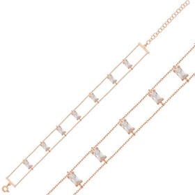 Resim Bracelet pour femme en argent et pierre baguette rose 