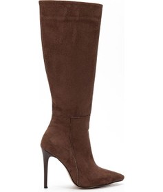 Resim Ls-226 Kahve Süet Fermuarlı Lastikli İnce Yüksek Topuklu Kadın Çizme Kahve 