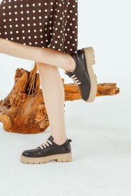 Resim Cooliza Hakiki Deri Bağcıklı Günlük Rahat Kadın Oxford Casual Ayakkabı Siyah 