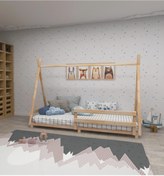 Resim WOODFACE Panda Çocuk Montessori Yatak 190x90 Doğal Ahşap Doğal Renk Özel Tasarım 