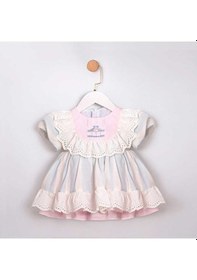 Resim Carousel Nakış Detaylı Kız Bebek Elbise Mavi 