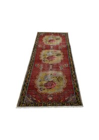 Resim Zehra Abla Halı Vintage El Dokuma Nadir Karacahisar Güllü Çiçekli Yolluk Yün Halı 5645 Renkli 