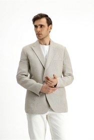Resim Kiğılı 7 Drop Slim Fit Dar Kesim Keten Karışımlı Kruvaze Ceket 