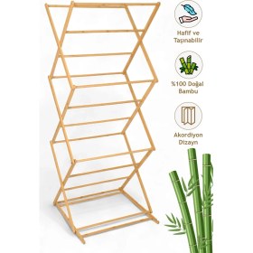 Resim Ironika Bambu Katlanabilir 3 Katlı Çamaşır Kurutmalık Bambu Ahşap Çamaşır Kurutma Askısı 