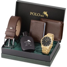 Resim Polo Air Erkek Kol Saati Parfüm Cüzdan Kemer Kartlık Kombin Set Gold Siyah Renk PL-0918E5 