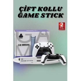 Resim Çift Oyun Kollu 4K Hd Ekran Nostaljik 20.000 Oyunlu Beyaz Game Stick 