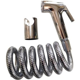 Resim Tabancalı Taharet Spirali Çift Kenetli Uzayan Hortumlu 120 CM Krom 