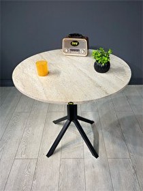 Resim Hey Modüler Mobilya Saray Traverten Yuvarlak Masa Metal Siyah Ayak 80 CM 