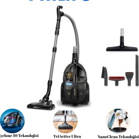 Resim Philips Marathon Ultimate Toz Torbasız Elektrikli Süpürge, Powercyclone 10, Triactive Ultra Başlık, Nanoclean, Allergy H13 Filtre, XB9125/07 