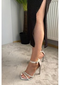 Resim Kadın Beka Gümüş Saten 11 Cm Topuklu Taş Detaylı Abiye Ayakkabı GÜMÜŞ 