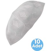Resim 10'lu Dokuma Örgü Desenli Takke Kaliteli Namaz Takkesi Açık Gri 
