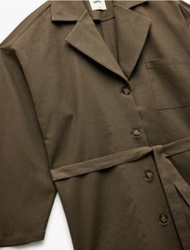 Resim Koton Uzun Kollu Düğmeli Kemerli Cep Detaylı Keten Oversize Ceket Kahverengi 5sak50111pw Kahve 