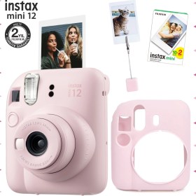 Resim Fujifilm Instax mini 12 Pembe Fotoğraf Makinesi-20'li Film-Kıskaçlı Resim Standı ve Silikon Kılıf Seti 