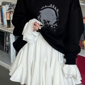 Resim Zarif Kadınlar için Yüksek Bel Pileli Etek - Asimetrik Etek, Düz Beyaz Polyester, Makinede Yıkanabilir, Her Mevsim Moda Etek, Çok Yönlü Moda|Fırfırlı Etek|Polyester Kumaş 