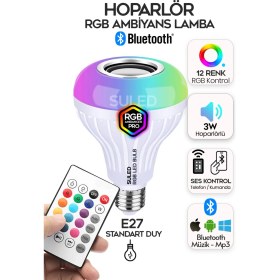 Resim Suled Hoparlörlü Bluetooth LED Ampül Rgb Ambiyans Aydınlatmalı Ios ve Android Uyumlu LED Işık 