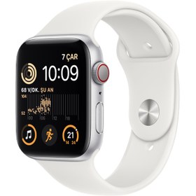 Resim Apple Watch SE GPS + Cellular 44mm Alüminyum Kasa ve Spor Kordon 2022 Gümüş 