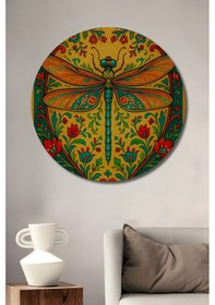 Resim Görkemli Yemyeşil Yöresel Sanat Görünümlü Ahşap Tablo Yuvarlak Duvar Tablosu-707-65986--- 45 X 45 