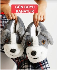 Resim Papucumun Dünyası Unisex Yumuşak Taban Sevimli Köpek Panduf Yetişkin Ve Çocuk Kız Ve Erkek Panduf Gri 