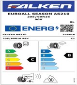 Resim Falken 205/60 R16 TL 96V XL EUROALL SEASON AS210 Dört Mevsim Lastiği (Üretim Tarihi:2025) 