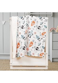 Resim LTD9102 Küçük Astronot Uzay Temalı Kuzu Tüyü Yumuşak Bebek Battaniyesi 80 x 100 CM Ekru 