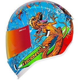 Resim Icon Airform Dino Fury Mıps Kapalı Motosiklet Kaskı Mavi Yeşil Turuncu Mavi - Yeşil 