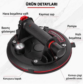 Resim Titi 6273 Hava Pompalı Taşıma Vantuzu Basınç Saatli 20cm 250/300 Kg 