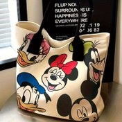 Resim Renkli Karikatür Tasarımlı Mickey & Minnie Mouse Büyük Tote Çanta - Kadınlar için Geniş Fermuarlı Omuz Çantası, Alışveriş ve Günlük Kullanım İçin Dayanıklı Beyaz El Çantası, Eğlenceli Baskılı, Sağlam Saplı, Güçlendirilmiş Dikişler, Moda Çanta 