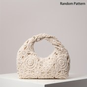 Resim Bohemian Geometrik Örgü Kadın Çantası - Fermuarlı Hafif Polyester Plaj Çantası ve Sabit Omuz Askısı, Bej/Siyah Tatil Çantası Düğünler, Seyahat ve Günlük Kullanım için, Boho Şık Stil | Detaylı Desen 