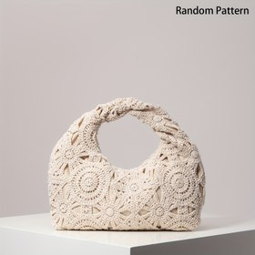 Resim Bohemian Geometrik Örgü Kadın Çantası - Fermuarlı Hafif Polyester Plaj Çantası ve Sabit Omuz Askısı, Bej/Siyah Tatil Çantası Düğünler, Seyahat ve Günlük Kullanım için, Boho Şık Stil | Detaylı Desen 