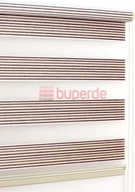 Resim Buperde Kahverengi Beyaz Renkli Pilise Pliseli Zebra Stor Perde 