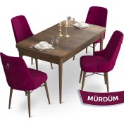 Resim Canisa Concept Taç Serisi 80 x 132 cm Barok Ahşap Desen Mutfak Masası Takımı 4 Sandalye Gümüş Halkalı 