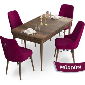 Resim Canisa Concept Taç Serisi 80 x 132 cm Barok Ahşap Desen Mutfak Masası Takımı 4 Sandalye Gümüş Halkalı 