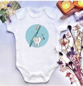 Resim irembaby Unisex Bebek Diş Baskılı %100 Pamuklu Çıtçıtlı Body Zıbın 