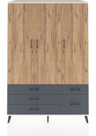 Resim Kronos Dolap 5 Raflı 5 Çekmeceli Tek Askılı 132x59x195 Aytaşı-çam/antrasit Atlas Çam/antrasıt 