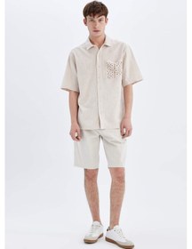 Resim DeFacto Regular Fit Düz Paça Gabardin Bermuda Şort C5397AX24SMBG766 