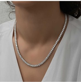 Resim Gumush Gümüş 5 Mm Beyaz Taşlı Su Yolu Kadın Kolye 