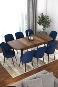 Resim Canisa Concept Via Serisi 80x132 Açılabilir Mutfak Masası Takımı Barok Desen Masa 8 Lacivert Sandalye 