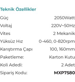 Resim Max Extra MXP7580 Profesyonel Elektrikli Boya Harç Karıştırma Mikseri Makinası 2050 Watt 
